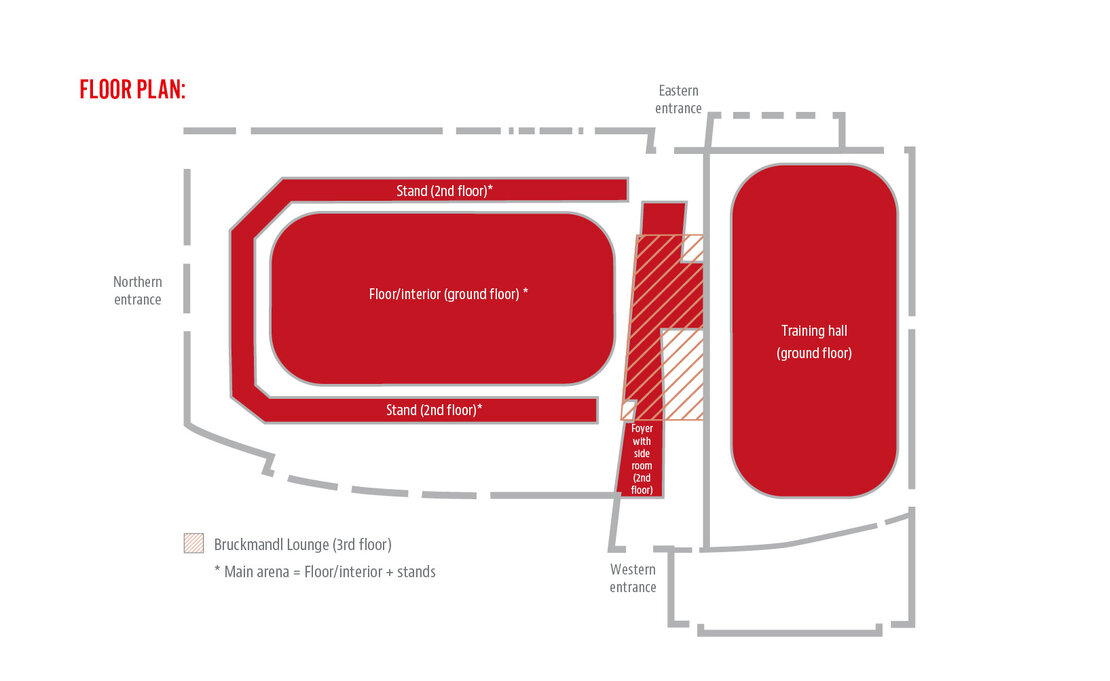 Lageplan Räume Donau-Arena in Englisch
