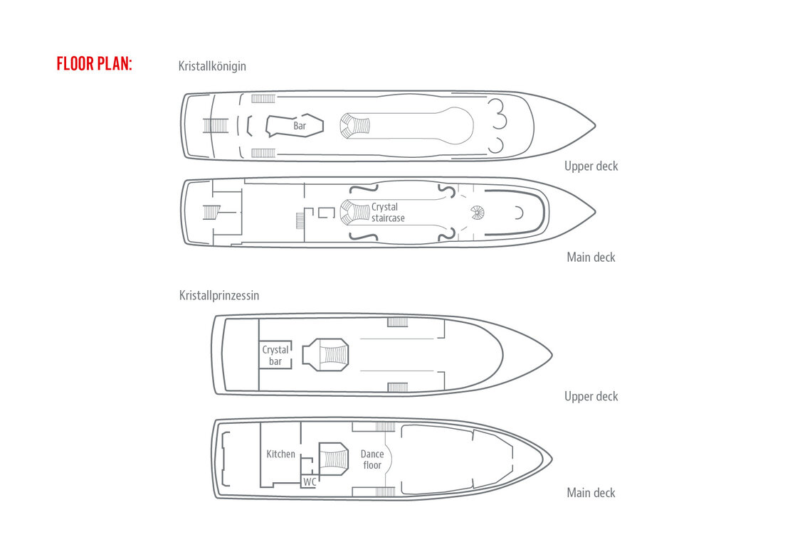 Lageplan Räume Kristallschiff in Englisch